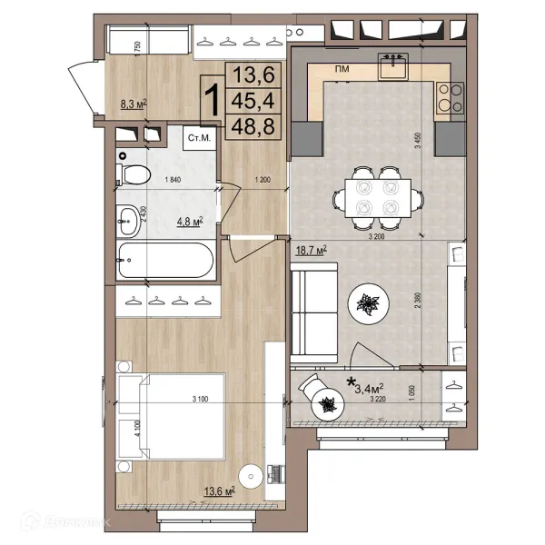 Планировка 1 комн. в ЖК Гранд комфорт