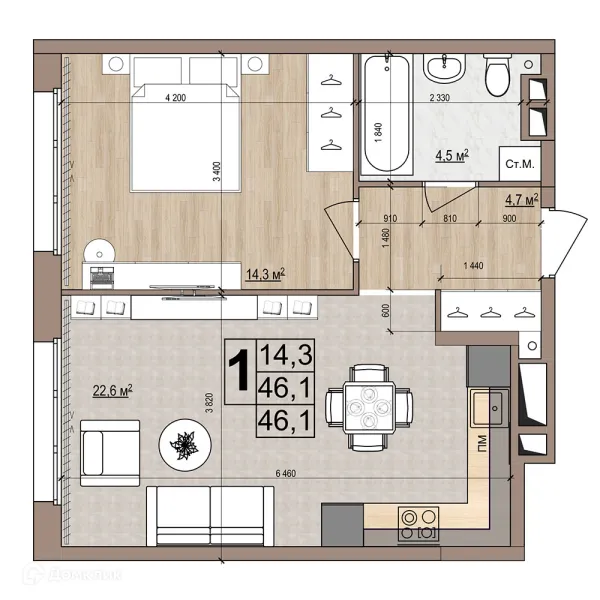 Планировка 1 комн. в ЖК Гранд комфорт
