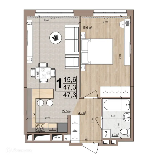 Планировка 1 комн. в ЖК Гранд комфорт