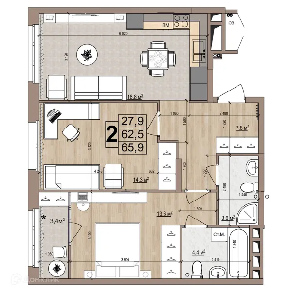 Планировка 2 комн. в ЖК Гранд комфорт