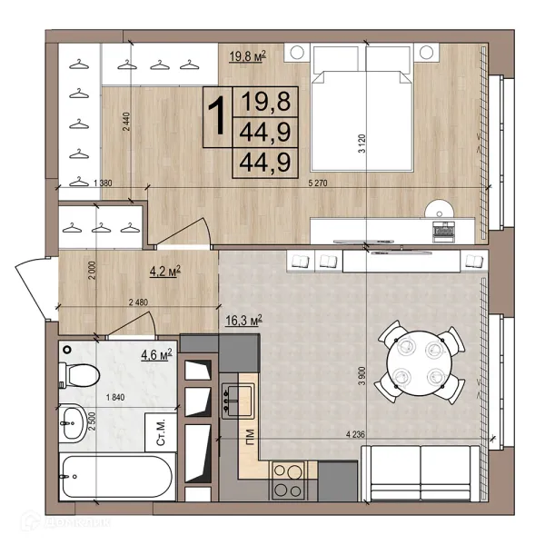Планировка 1 комн. в ЖК Гранд комфорт