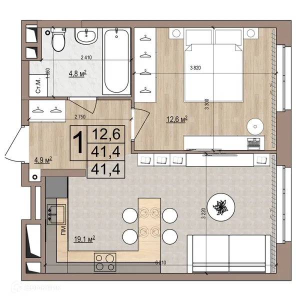 Планировка 1 комн. в ЖК Гранд комфорт