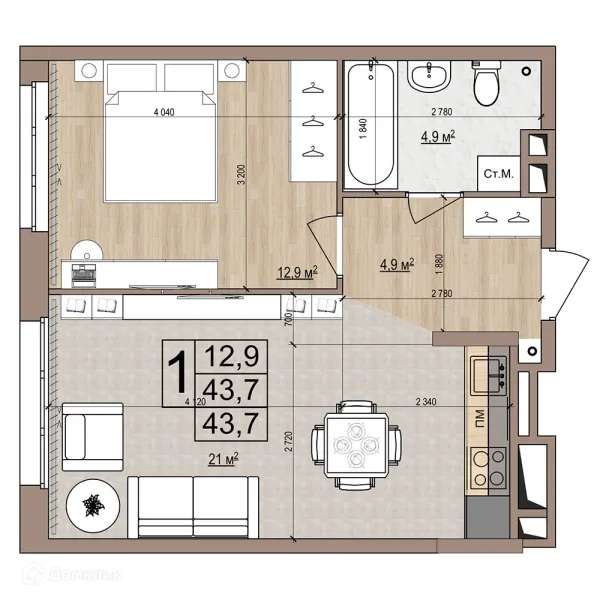 Планировка 1 комн. в ЖК Гранд комфорт