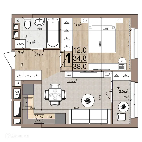 Планировка 1 комн. в ЖК Гранд комфорт