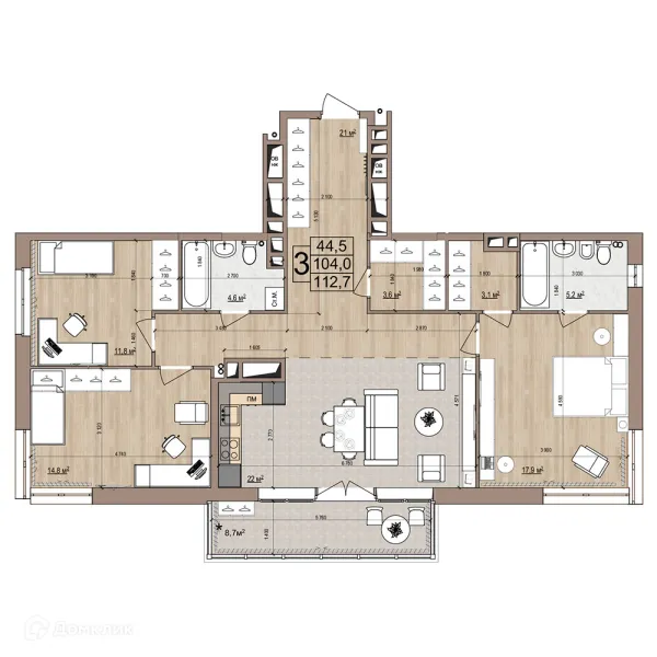Планировка 3 комн. в ЖК Гранд комфорт