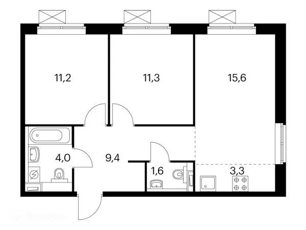 Планировка 3 комн. в ЖК Белая Дача парк