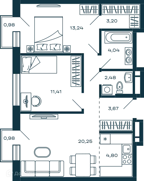 Планировка 2 комн. в ЖК Жилой дом М-5