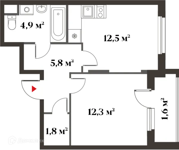 Планировка 1 комн. в ЖК 8 Клёнов (миниполис 8 Клёнов)
