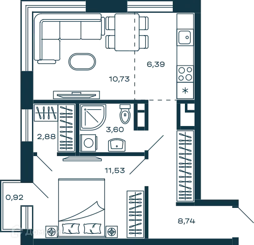 Планировка 1 комн. в ЖК Жилой дом М-5