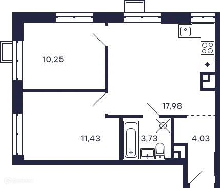 Планировка 2 комн. в ЖК Квартал "Тетрис"