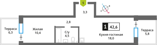Планировка 1 комн. в ЖК Никольский квартал Отрада