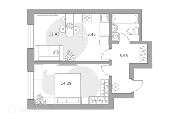 Планировка 2 комн. в ЖК «Ильинойс»