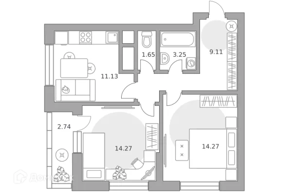 Планировка 2 комн. в ЖК «Ильинойс»