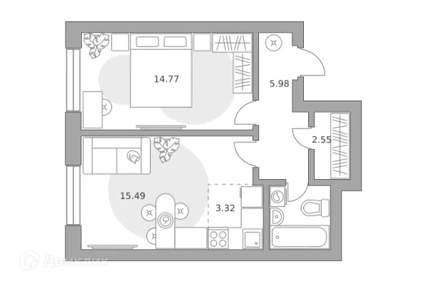 Планировка 2 комн. в ЖК «Ильинойс»