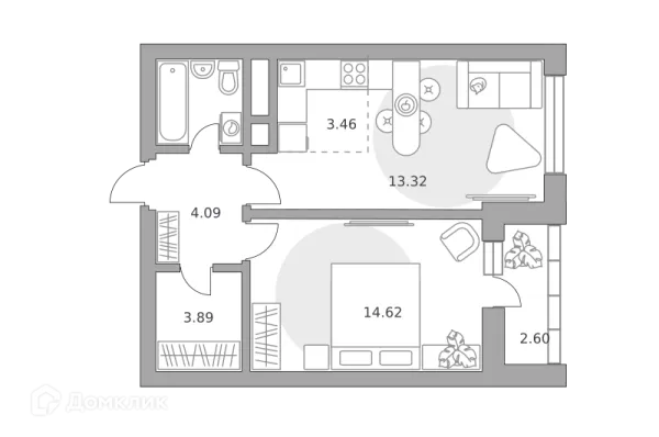 Планировка 2 комн. в ЖК «Ильинойс»