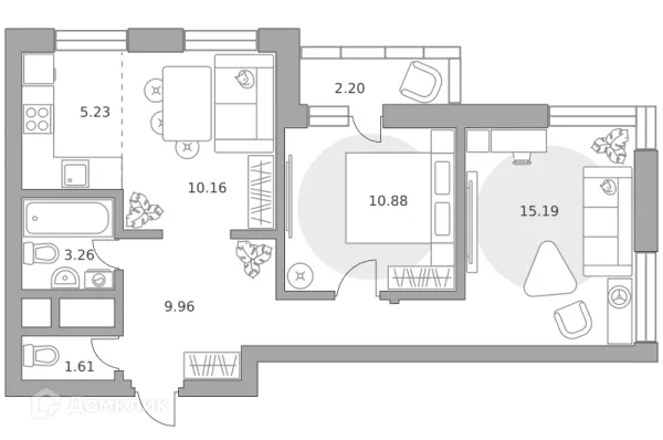 Планировка 3 комн. в ЖК «Ильинойс»