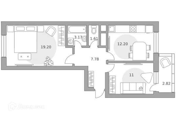Планировка 2 комн. в ЖК «Ильинойс»