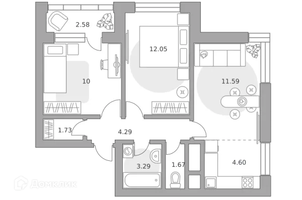 Планировка 3 комн. в ЖК «Ильинойс»