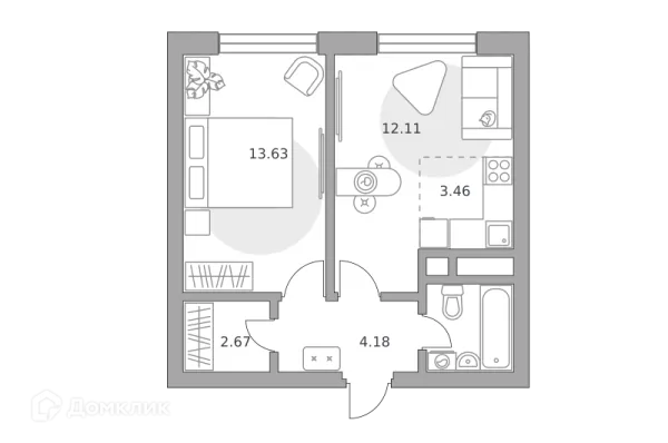 Планировка 2 комн. в ЖК «Ильинойс»