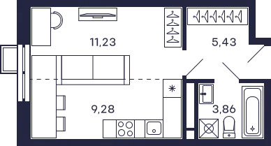 Планировка Студия в ЖК Квартал "Тетрис"