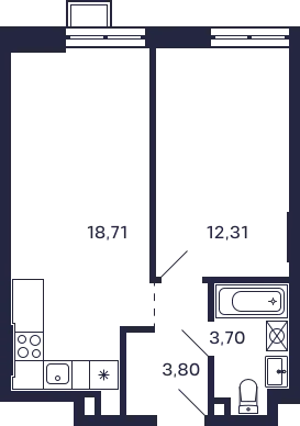 Планировка 1 комн. в ЖК Квартал "Тетрис"