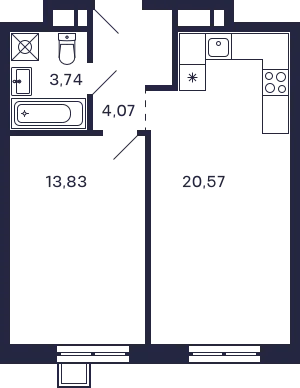 Планировка 1 комн. в ЖК Квартал "Тетрис"