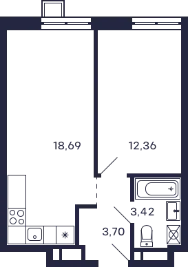 Планировка 1 комн. в ЖК Квартал "Тетрис"