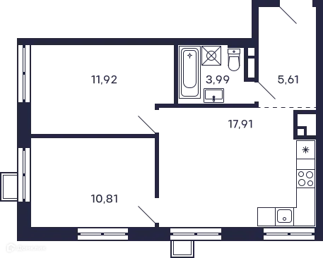 Планировка 2 комн. в ЖК Квартал "Тетрис"