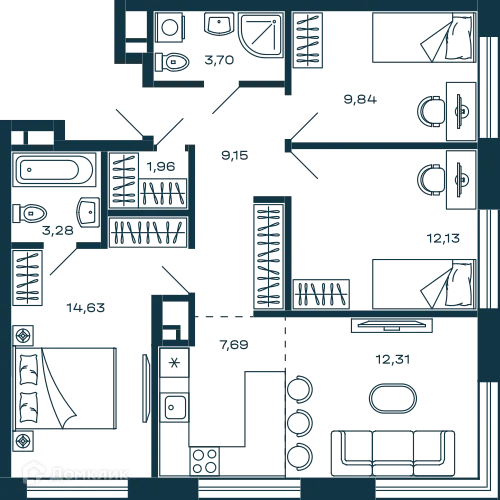 Планировка 3 комн. в ЖК Жилой дом М-5
