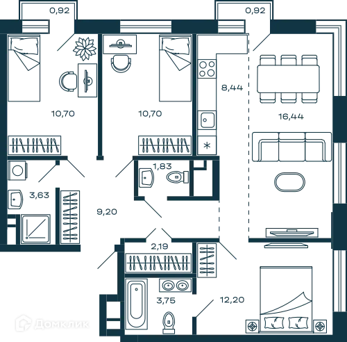 Планировка 3 комн. в ЖК Жилой дом М-5