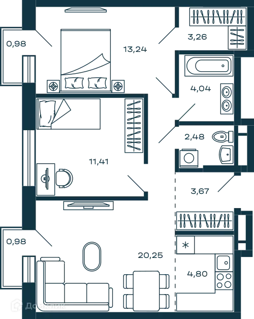 Планировка 2 комн. в ЖК Жилой дом М-5