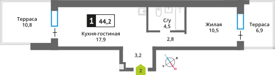 Планировка 1 комн. в ЖК Никольский квартал Отрада