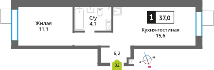 Планировка 1 комн. в ЖК Никольский квартал Отрада