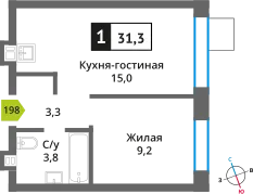 Планировка 1 комн. в ЖК Никольский квартал Отрада