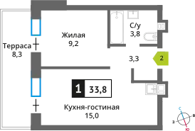 Планировка 1 комн. в ЖК Никольский квартал Отрада