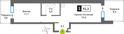 Планировка 1 комн. в ЖК Никольский квартал Отрада