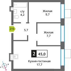 Планировка 2 комн. в ЖК Никольский квартал Отрада