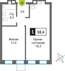 Планировка 1 комн. в ЖК Никольский квартал Отрада