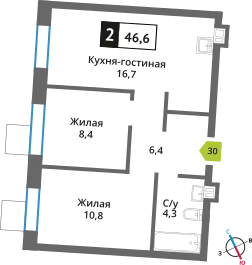 Планировка 2 комн. в ЖК Никольский квартал Отрада