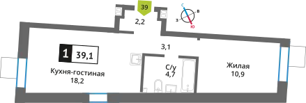 Планировка 1 комн. в ЖК Никольский квартал Отрада