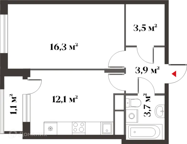Планировка 1 комн. в ЖК 8 Клёнов (миниполис 8 Клёнов)