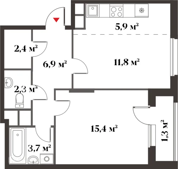 Планировка 2 комн. в ЖК 8 Клёнов (миниполис 8 Клёнов)