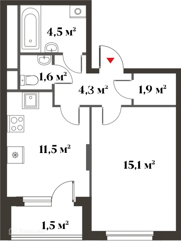 Планировка 1 комн. в ЖК 8 Клёнов (миниполис 8 Клёнов)