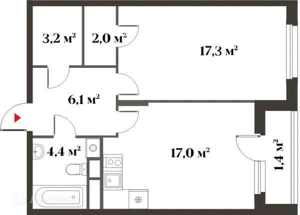 Планировка 1 комн. в ЖК 8 Клёнов (миниполис 8 Клёнов)