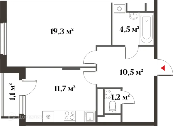 Планировка 1 комн. в ЖК 8 Клёнов (миниполис 8 Клёнов)