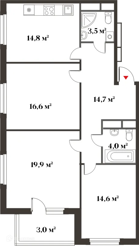 Планировка 3 комн. в ЖК 8 Клёнов (миниполис 8 Клёнов)