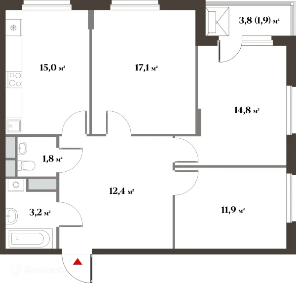 Планировка 3 комн. в ЖК 8 Клёнов (миниполис 8 Клёнов)