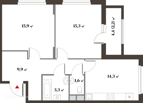 Планировка 2 комн. в ЖК 8 Клёнов (миниполис 8 Клёнов)