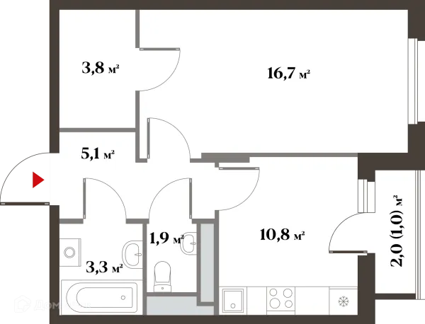Планировка 1 комн. в ЖК 8 Клёнов (миниполис 8 Клёнов)
