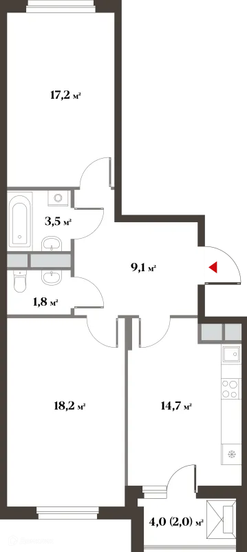 Планировка 2 комн. в ЖК 8 Клёнов (миниполис 8 Клёнов)